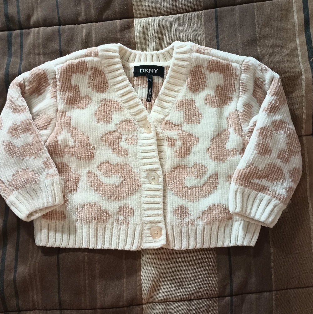 Kids DKNY Cream and‎ Pink Chenille Cardigan 12M